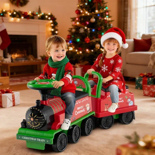 6V Ride on Train 2-Seater With Carriage and Flashing LED Lights-Green