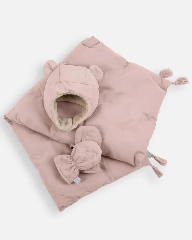 7 A.M. Enfant Cub Set Airy – Mittens, Hat & Blanket – Cameo