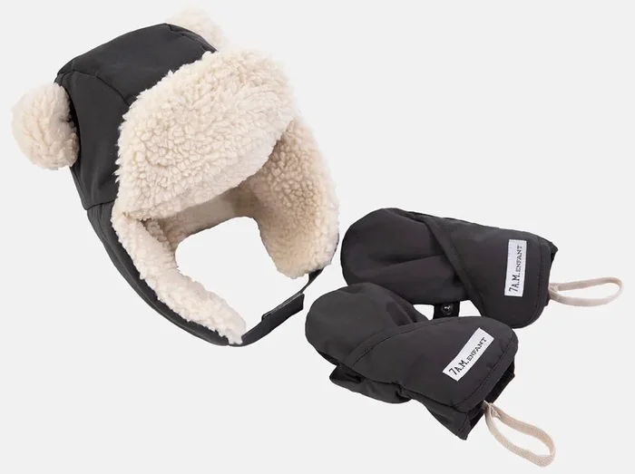 7 A.M. Enfant The Cub Mitten & Hat Set – Benji – Smokey (6-12M)