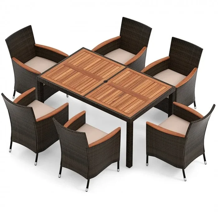 7 Pieces Garden Dining Patio Rattan Set With Cushions for Backyard