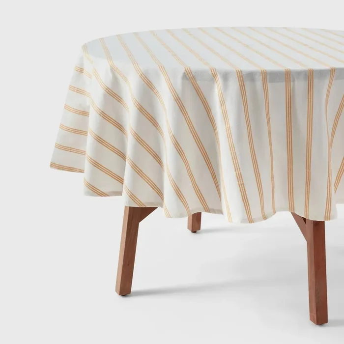 70″ Cotton Striped Round Tablecloth- Yellow