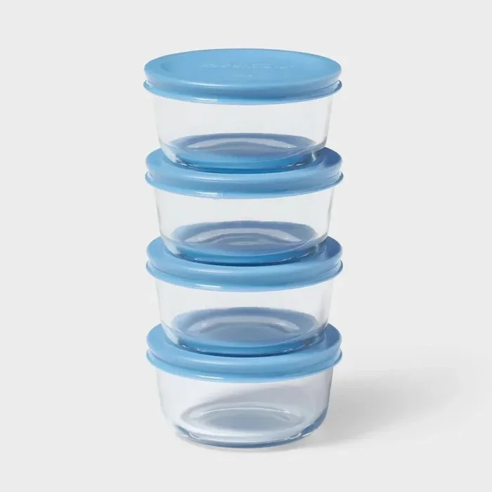 8-Piece Round Glass Food Storage Container Set – Blue