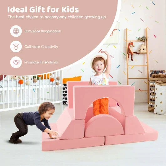 8 Pieces Kids Modular Play Sofa With Detachable Cover for Playroom and Bedroom-Pink