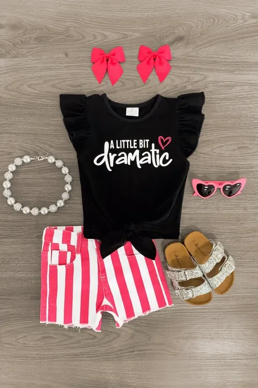 “A Little Bit Dramatic ” Stripe Denim Short Set