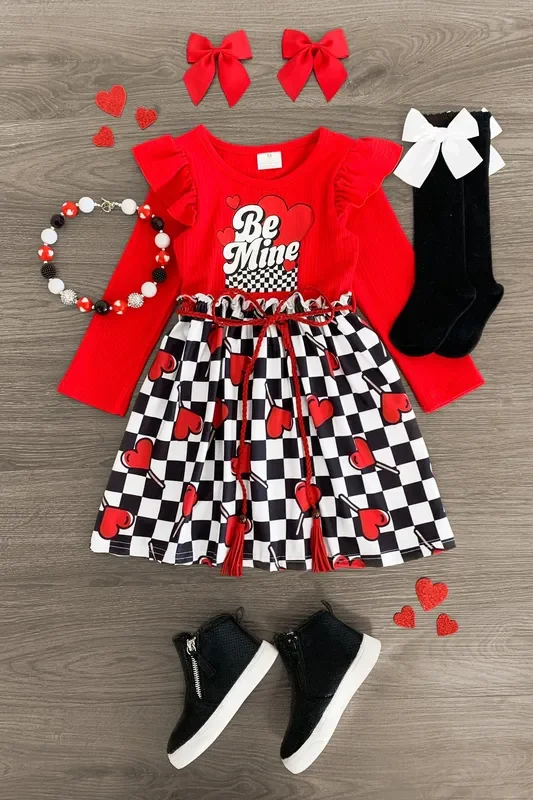 “Be Mine ” Red Checkered Hearts Dress