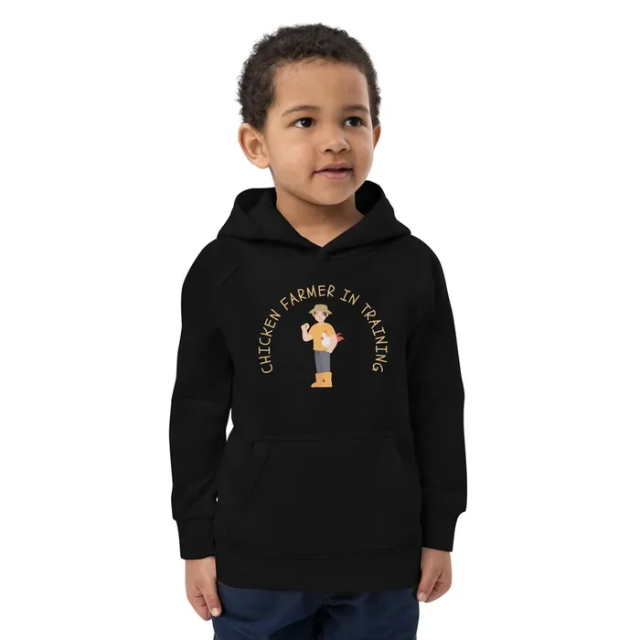 “Chicken Farmer in Training ” Kids’ Organic Cotton Hoodie – Eco-Friendly Made-to-Order Design