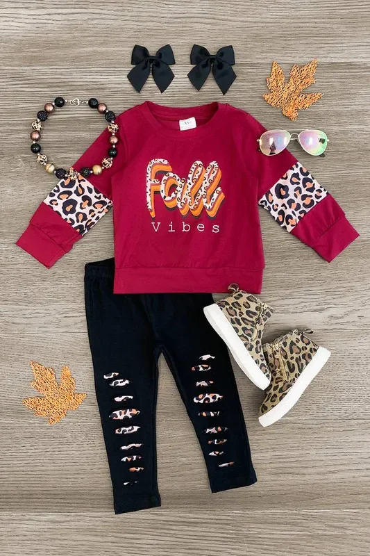 “Fall Vibes ” Distressed Legging Set