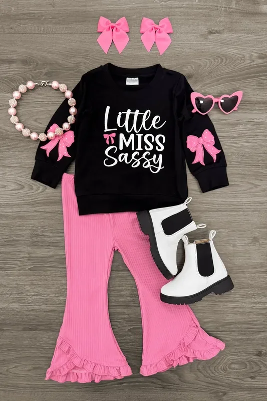 “Little Miss Sassy ” Pink Flare Pant Set