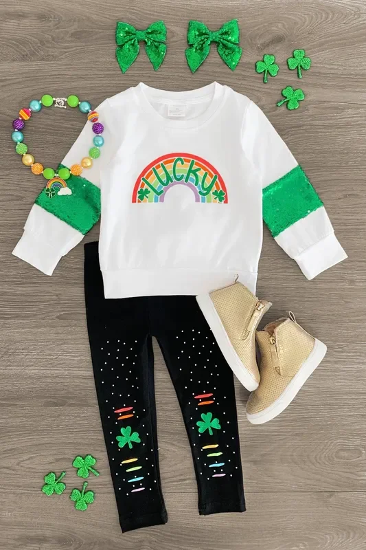 “Lucky ” White Rainbow Legging Set