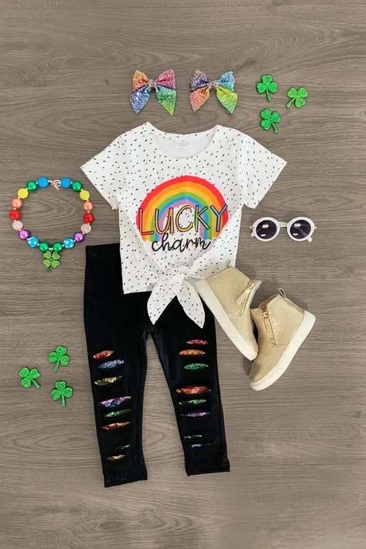 “Lucky Charm ” Rainbow Sequin Legging Set
