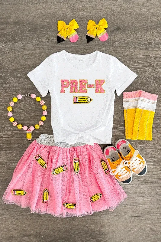 “Pre-K – 6th Grade ” Pink Pencil Tutu Skirt Set