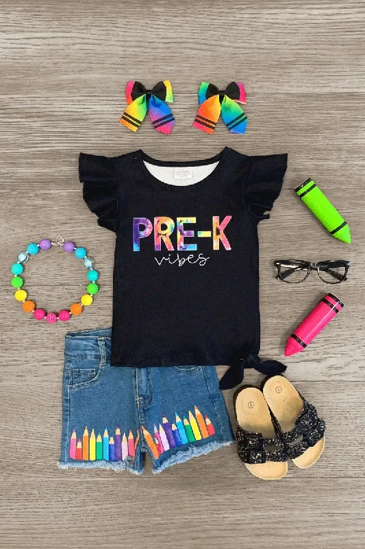 “Pre-K – Fifth Grade Vibes ” Denim Short Set