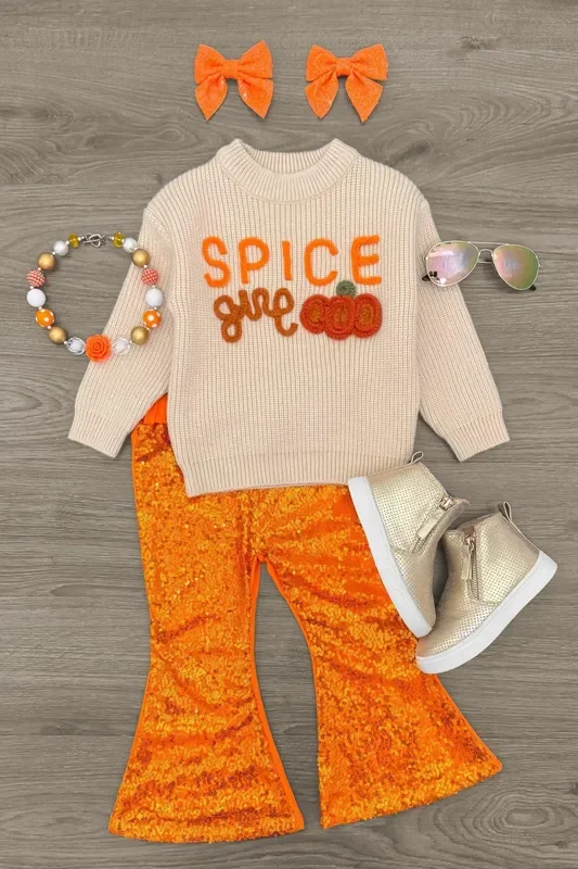“Spice Girl ” Knit Sweater Sequin Bell Bottom Set