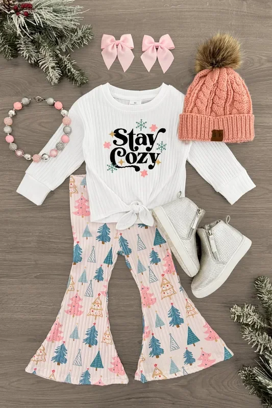 “Stay Cozy ” Christmas Tree Bell Bottom Set