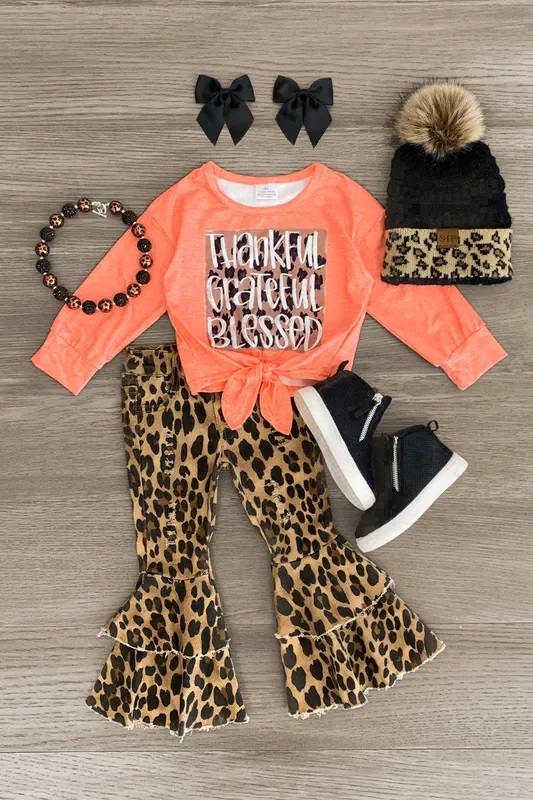 “Thankful Grateful Blessed ” Leopard Bell Bottom Set