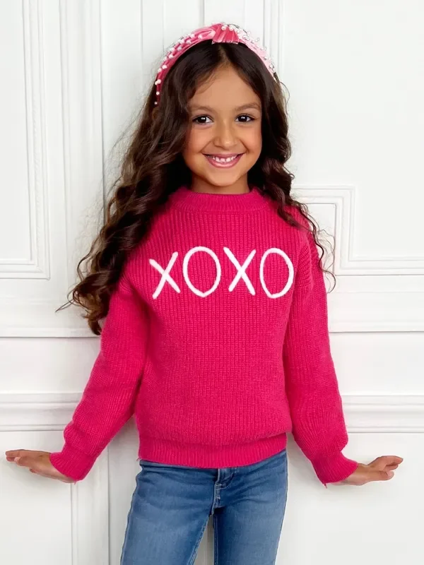 “XOXO ” Embroidered Chunky Knit Sweater