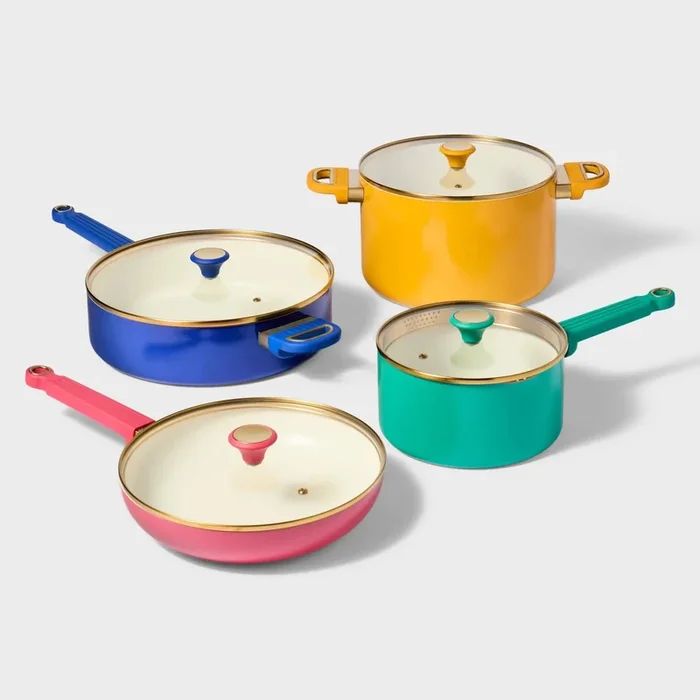 8pc Aluminum Ceramic Cookware Set – : Nonstick, Induction Safe, Multicolor, 1-Year Warranty