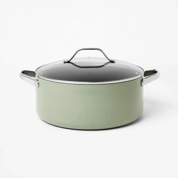 8qt Nonstick Ceramic Coated Aluminum Wide Stock Pot Sage Green – ™