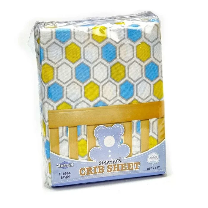 ABSTRACT FITTED SHEET HONEYCOMB YELLOW & BLUE STANDARD CRIB – 28″ X 52″