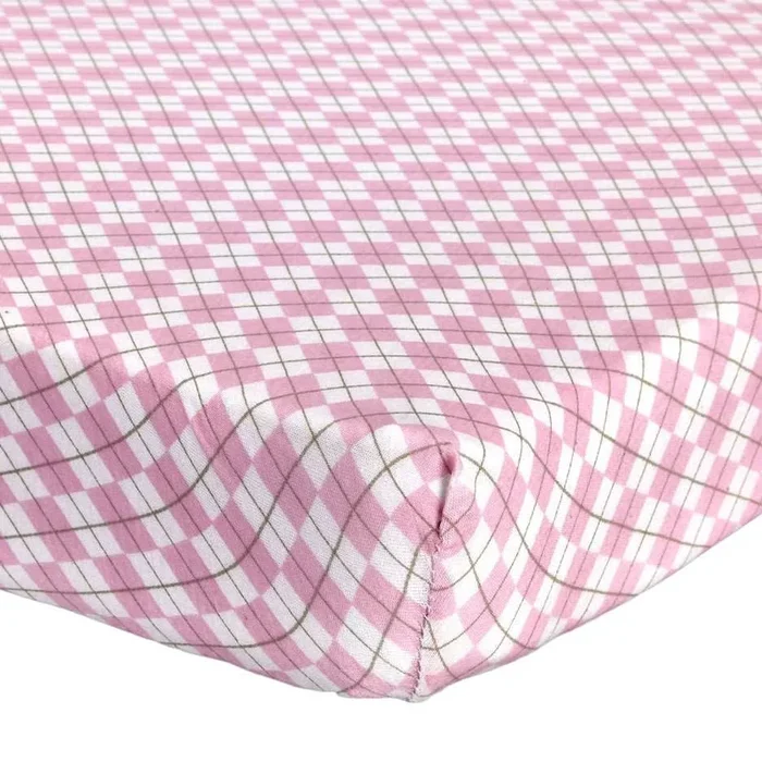 ABSTRACT FITTED SHEET PINK ARGYLE FOR REGULAR CRIB – 28″ X 52″