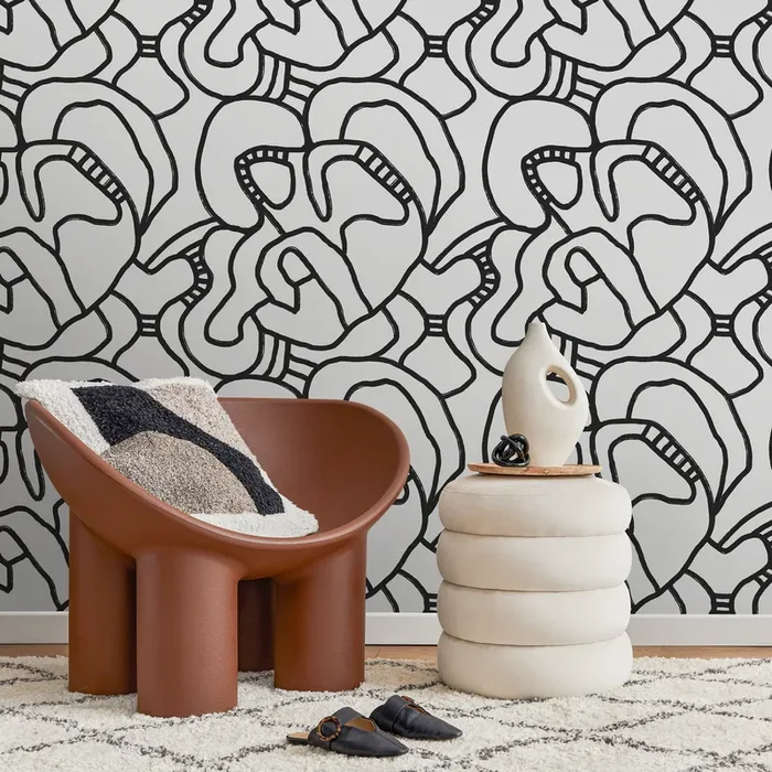 Abstract Wallpaper With A Bold Continuous Line Motif In Black And Gray – X107
