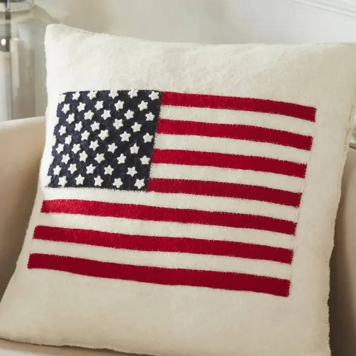 American Flag Hand Felted Wool Pillow – Cream 20 “
