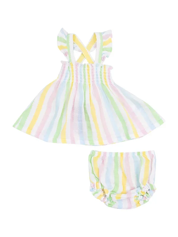 Angel Dear Ruffle Smocked Top & Diaper Cover | Ric Rac Stripe