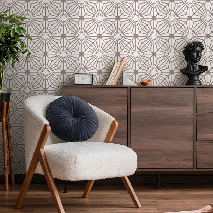 Art Deco Wallpaper With A Stylized Sunburst Motif In Brown – C036