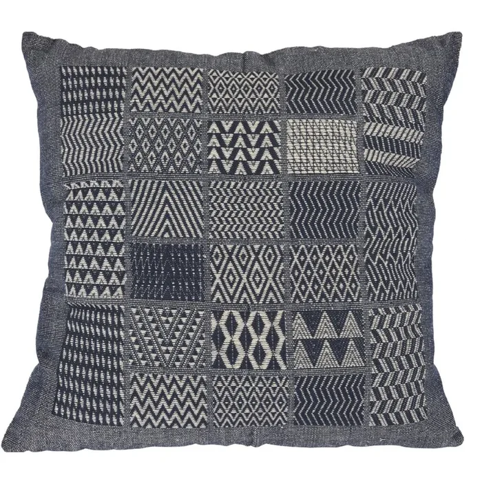 Artisan Hand Loomed Cotton Square Pillow – Indigo Blocks – 24 “