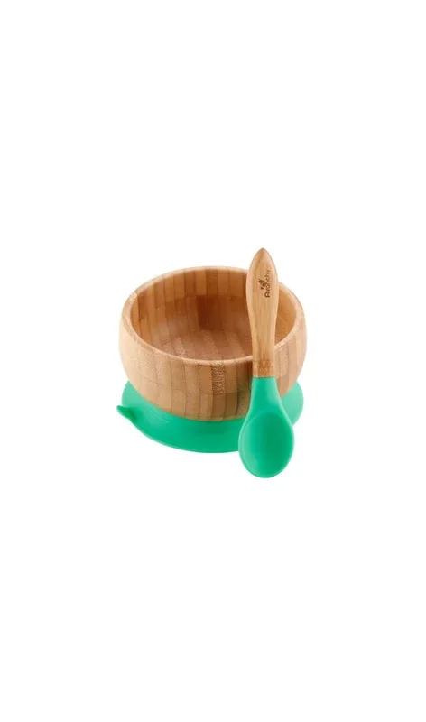 Avanchy Baby Bamboo Stay Put Suction Bowl & Spoon – Green