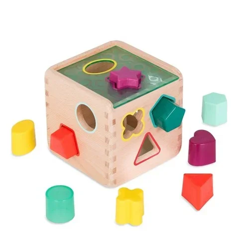 B. Toys Wooden Shape Sorter – Wonder Cube