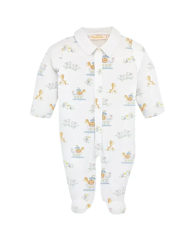 Baby Club Chic Blue Noah’s Ark Printed Footie