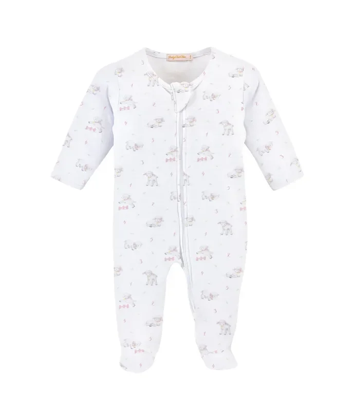 Baby Club Chic Pink Tiny Baby Sheep Printed Footie