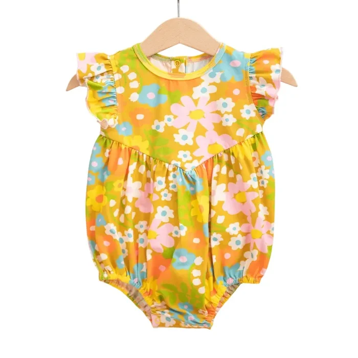 Baby Girls’ Flutter Romper In Sixties Wild Blooms