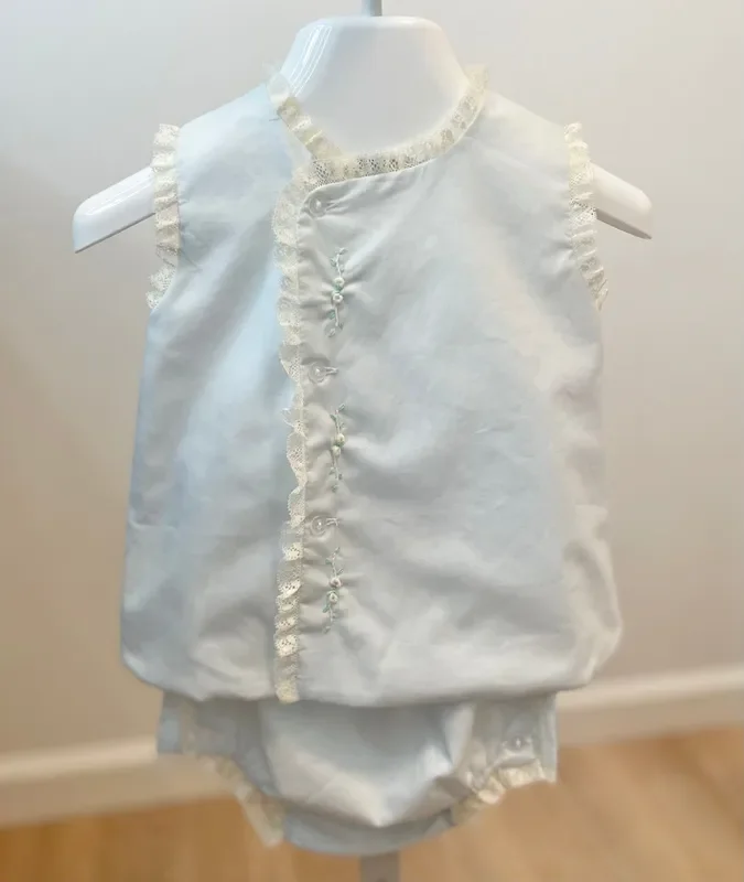 Baby Sen Light Blue Lace Embroidered Diaper Set
