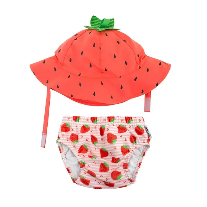 Baby Swim Diaper & Sun Hat Set – Strawberry