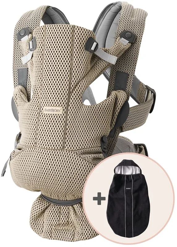 BabyBjorn Baby Carrier Free, 3D Mesh + Cover Bundle – Gray Beige / Black