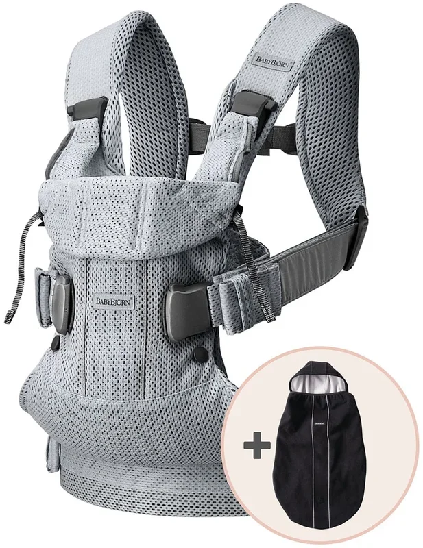 BabyBjörn Baby Carrier One Air, 3D Mesh + Cover Bundle – Silver / Black