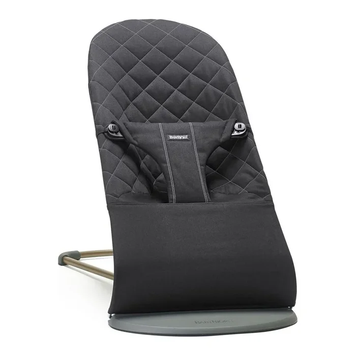 BabyBjorn Bouncer Bliss in Woven Fabric – Classic Quilt, Black on Dark Grey Frame (98643) (Open Box)