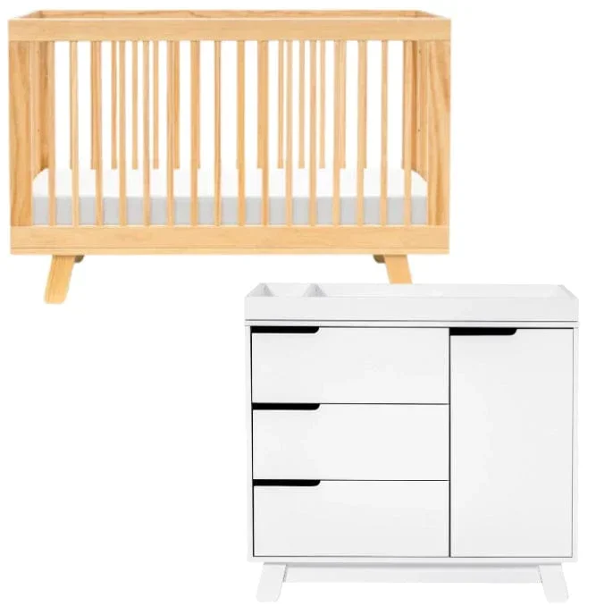 Babyletto Hudson 3-in-1 Convertible Crib + 3-Drawer Changer Dresser Bundle – Natural / White