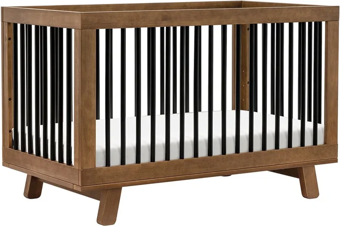 Babyletto Hudson 3-in-1 Convertible Crib with Toddler Bed Conversion Kit – Natural Walnut / Black