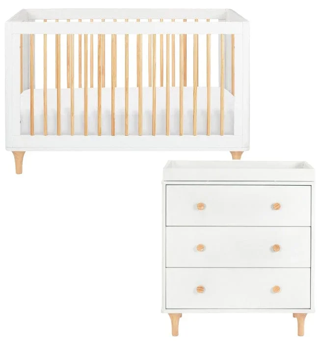 Babyletto Lolly 3-in-1 Convertible Crib + 3-Drawer Changer Dresser Bundle – White / Natural
