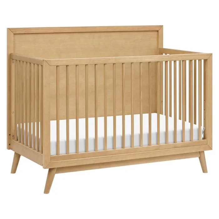 Babyletto Palma Mid-Century 4-in-1 Convertible Crib w/ Toddler Bed Conversion – Honey
