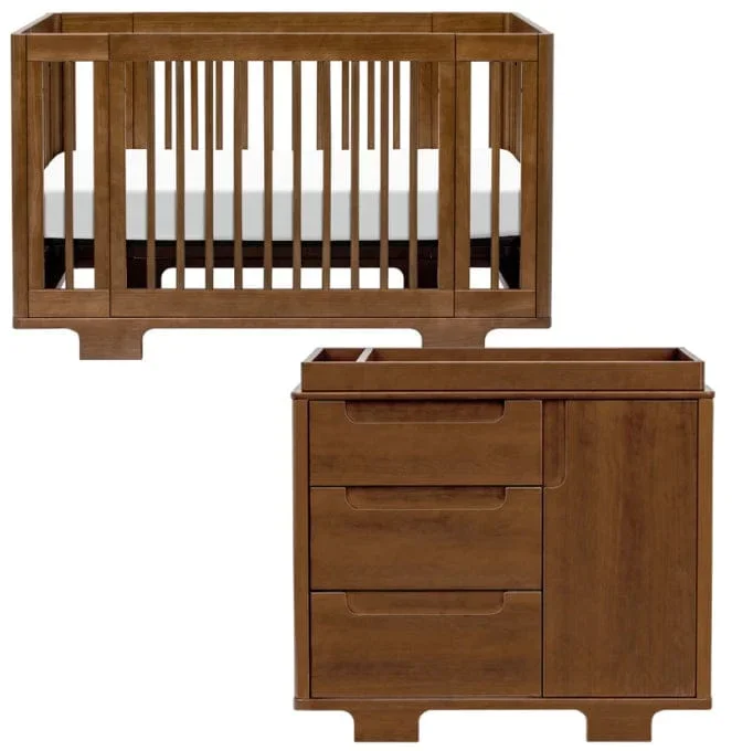Babyletto Yuzu 8-in-1 Convertible Crib + 3-Drawer Changer Dresser Bundle – Natural Walnut