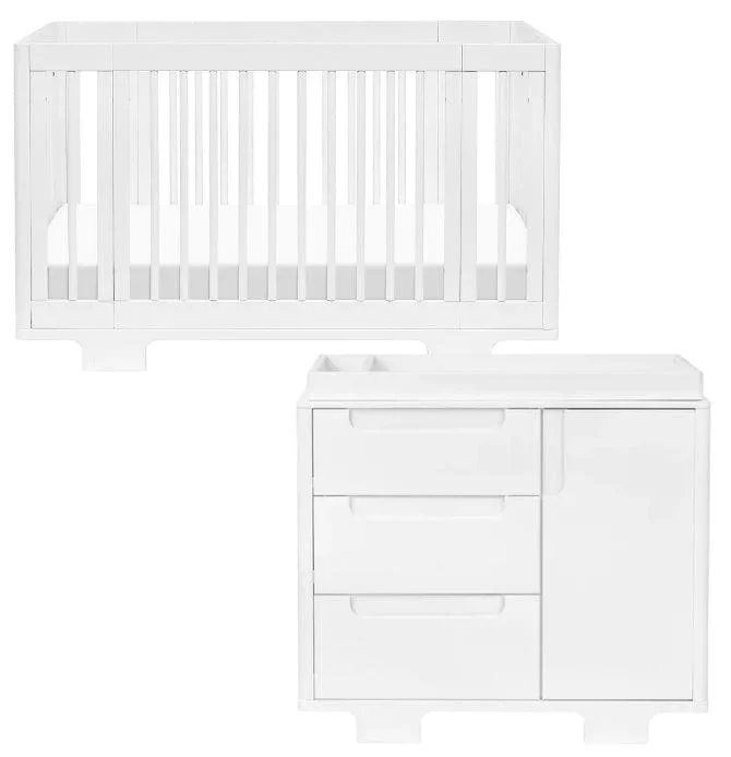 Babyletto Yuzu 8-in-1 Convertible Crib + 3-Drawer Changer Dresser Bundle – White