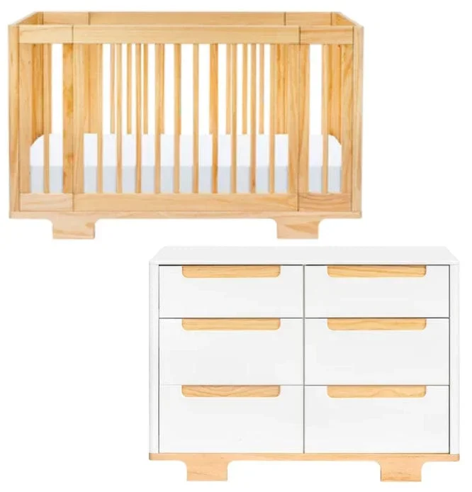 Babyletto Yuzu 8-in-1 Convertible Crib + 6-Drawer Dresser Bundle – Natural / White / Natural