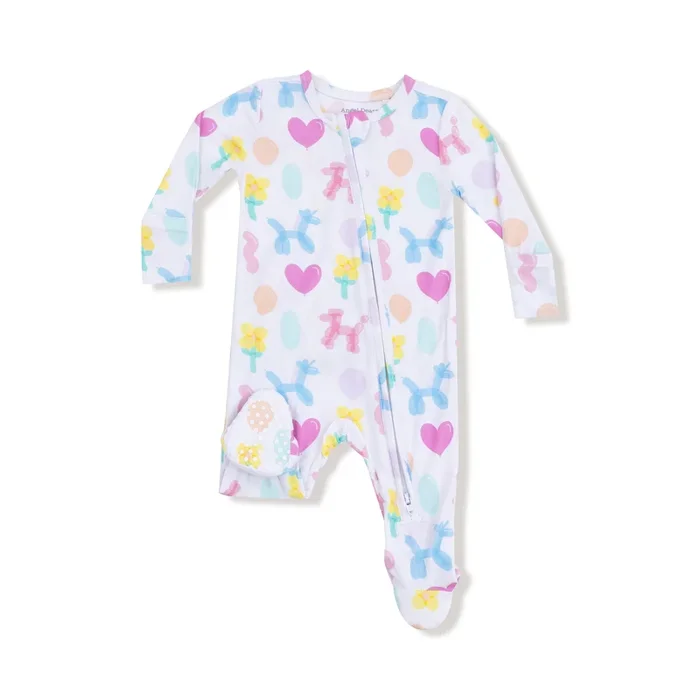Balloon Dogs Pink 2 Way Ruffle Back Zipper Footie