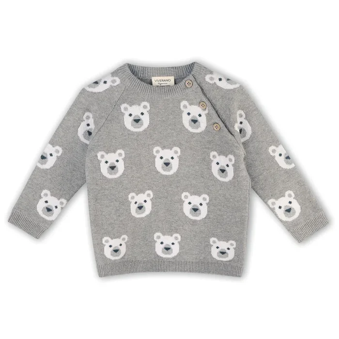 Bear Jacquard Knit Baby Raglan Pullover Sweater & Pant Set – Heather Grey