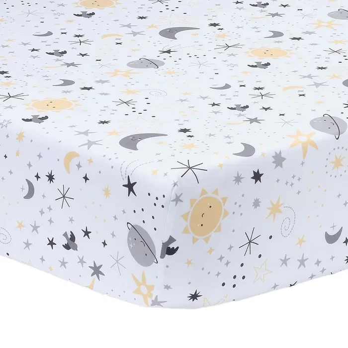 Bedtime Originals Little Star White Celestial Microfiber Baby Fitted Crib Sheet