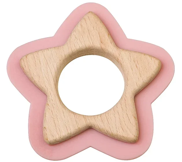 Beech Wood and Silicone Star Teether, Pink
